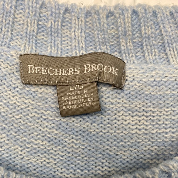 Beecher’s Brook Women’s Size Large Soft Blue Crew Neck Sweater Cable Knit Design - Picture 3 of 7